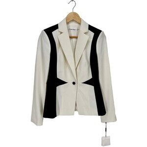 Calvin Klein NWT White Blazer With Black Contrast Suiting Jacket Polished Career
